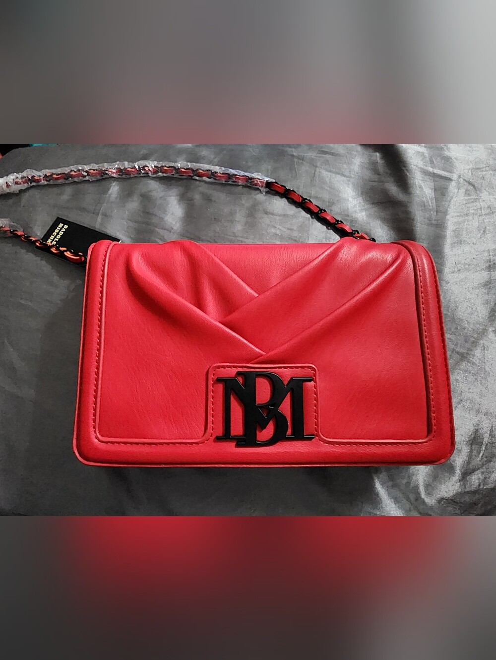 Badgley Mischka Pleated-Front Design Crossbody Bag (NWT) Color- RED
